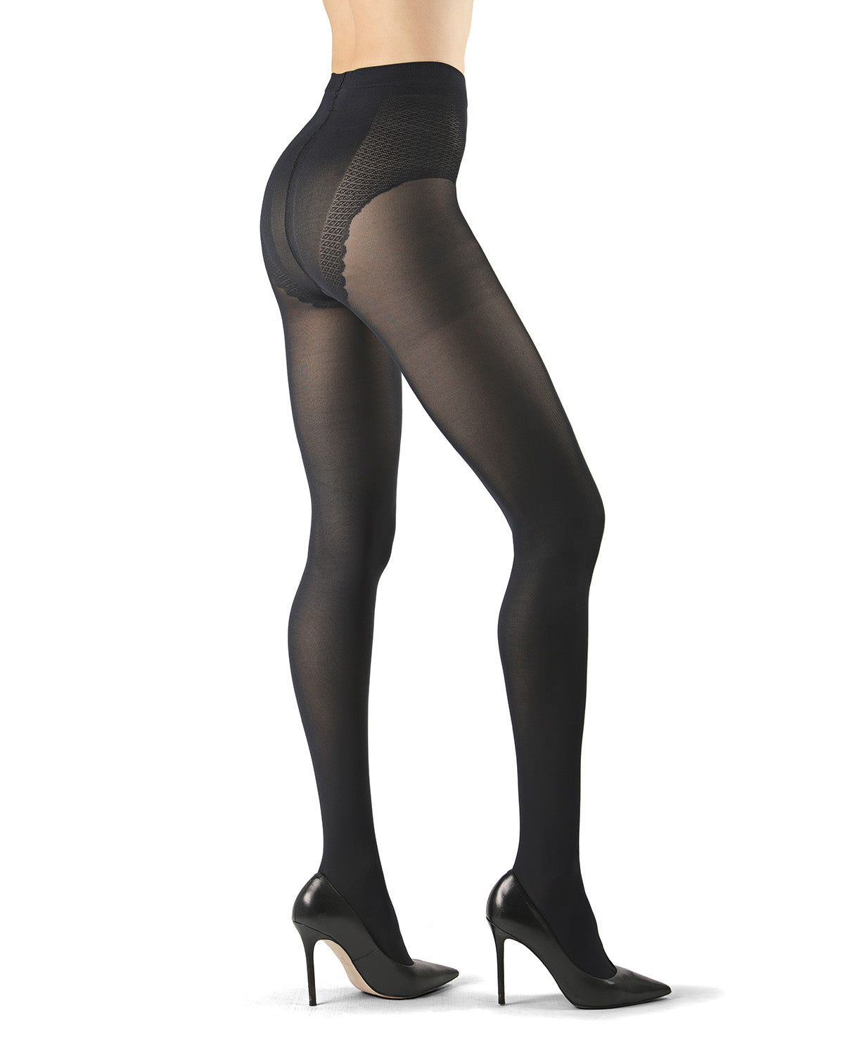 Women's Luxe Satin Opaque 60 D Control Top Banded Tights : Color: Nero