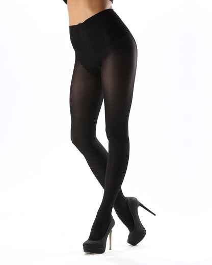 Women's Luxe Satin Opaque 60 D Control Top Banded Tights : Color: Nero