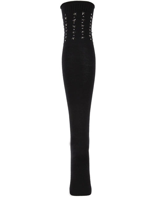 Women's Evening Star Studded Over The Knee Socks : Color: Black
