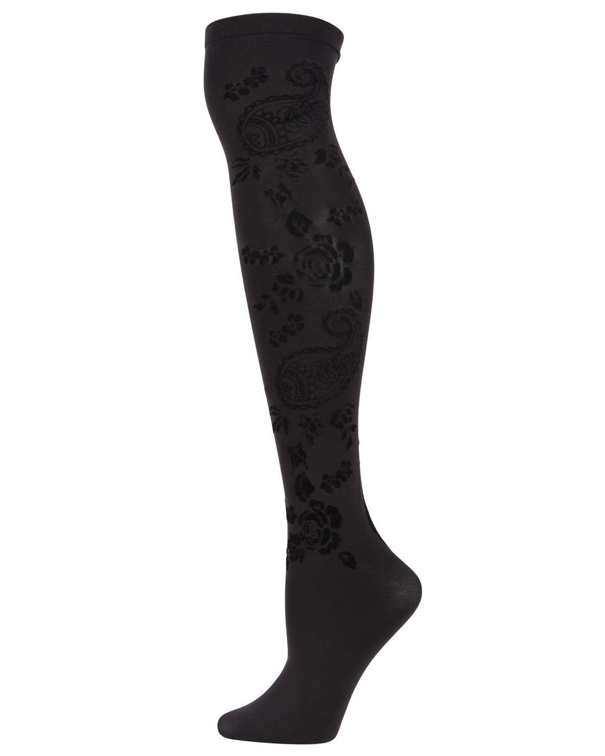 Women's Paisley Bouquet Flocked Velvet Over The Knee Socks : Color: Black