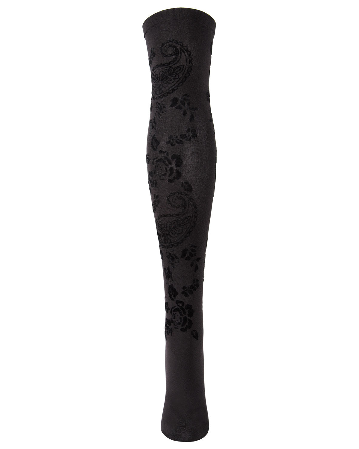 Women's Paisley Bouquet Flocked Velvet Over The Knee Socks : Color: Black