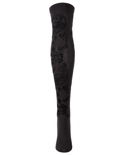 Women's Paisley Bouquet Flocked Velvet Over The Knee Socks : Color: Black