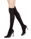 Women's Paisley Bouquet Flocked Velvet Over The Knee Socks : Color: Black