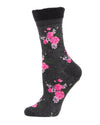 Women's Rosie Chenille Cuff Embroidered Flower Crew Socks : Color: Charcoal