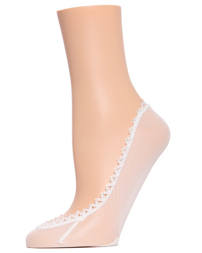 Women's Mesh and Lace No Show Liner Socks : Color: White