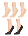 Women's 5 Pair Pack Fine Edge Nylon No Show Liner Socks : Color: Nude/Black