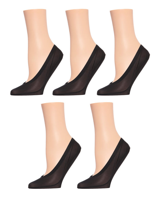 Women's 5 Pair Pack Fine Edge Nylon No Show Liner Socks : Color: Black