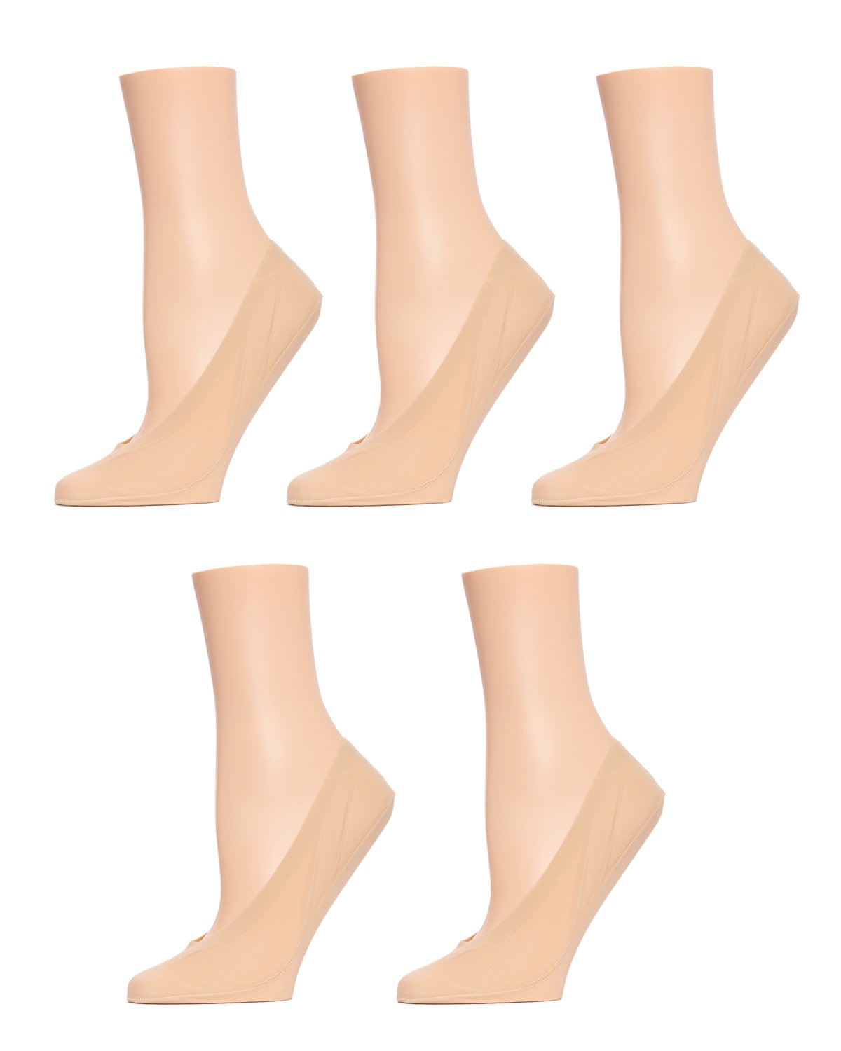 Women's 5 Pair Pack Fine Edge Nylon No Show Liner Socks : Color: Nude