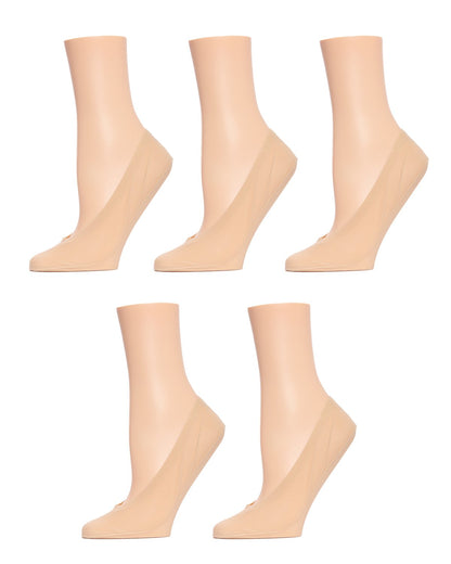 Women's 5 Pair Pack Cotton Blend Fine Edge No Show Liner Socks : Color: Nude