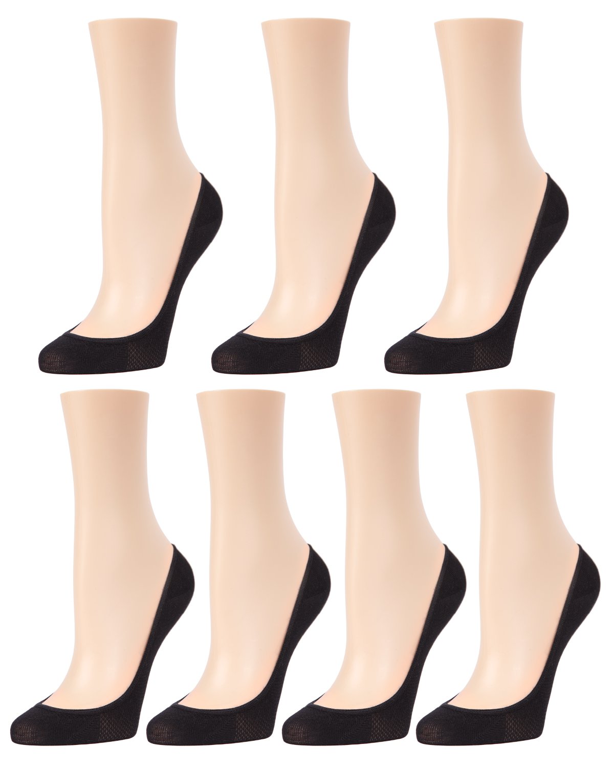 Women's 7 Pair Pack Nylon Mesh No Show Liner Socks : Color: Black