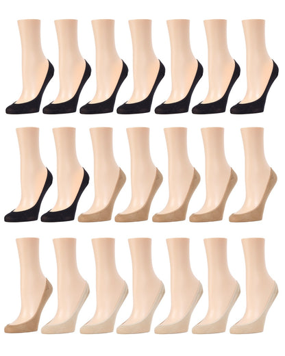 Women's 21 Pair Pack Ballerina No Show Microfiber Liner Socks : Color: Black/Taupe/Nude