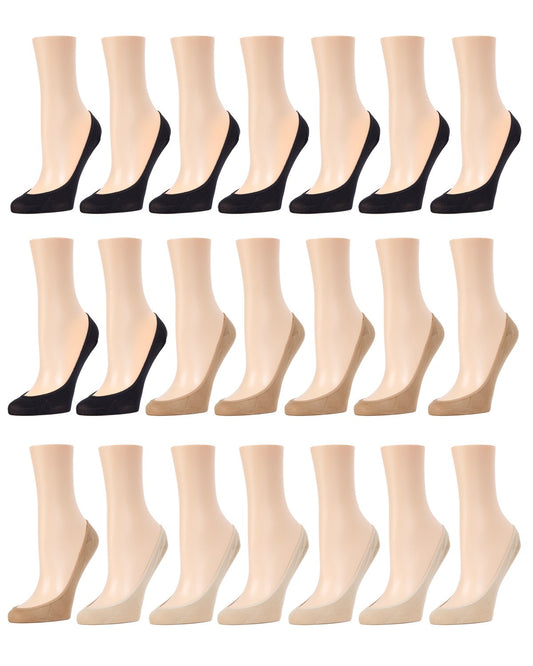 Women's 21 Pair Pack Ballerina No Show Microfiber Liner Socks : Color: Black/Taupe/Nude