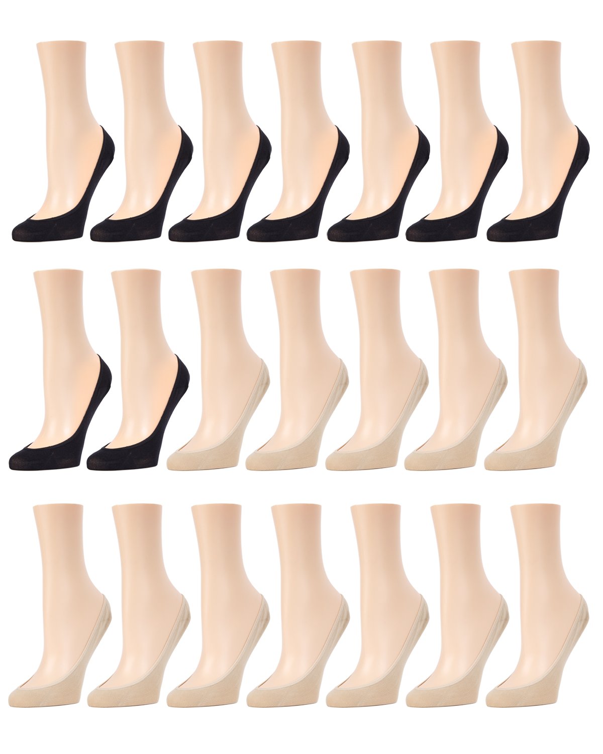 Women's 21 Pair Pack Ballerina No Show Microfiber Liner Socks : Color: Nude/Black