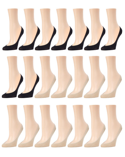 Women's 21 Pair Pack Ballerina No Show Microfiber Liner Socks : Color: Nude/Black