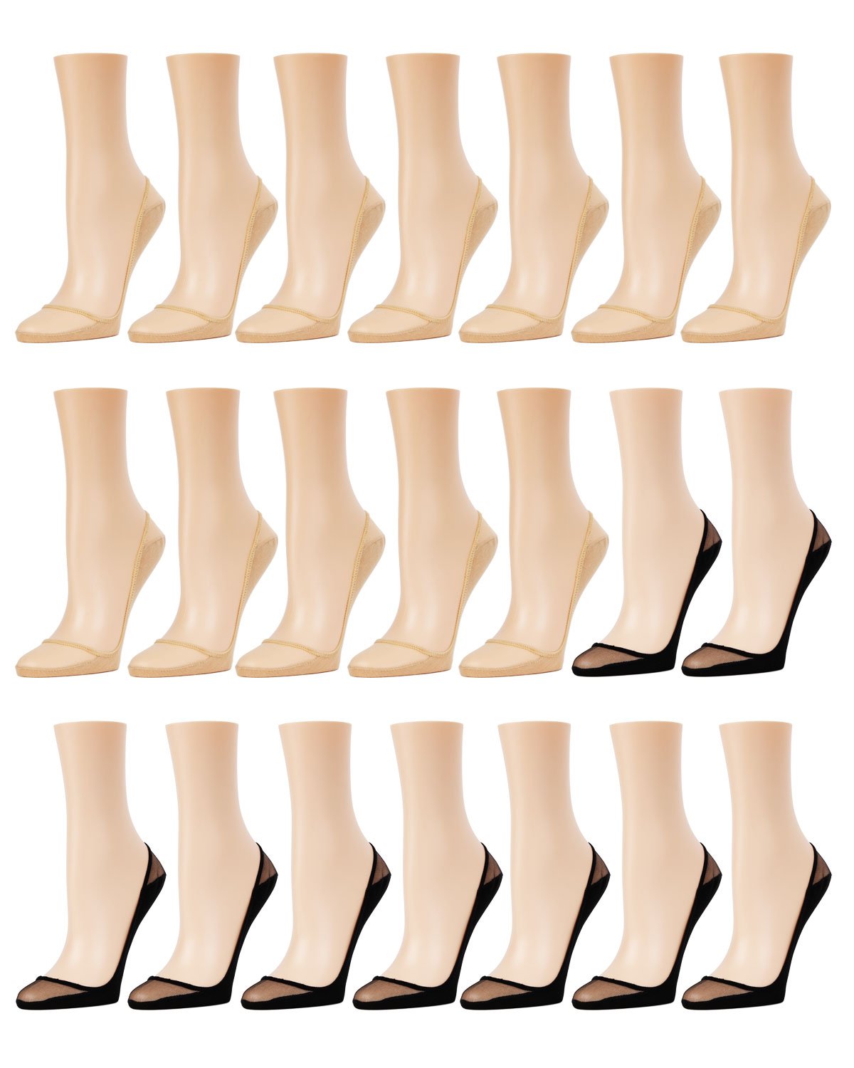 Sheer Top Cotton Sole Liner 21 Pack : Color: Nude/Black