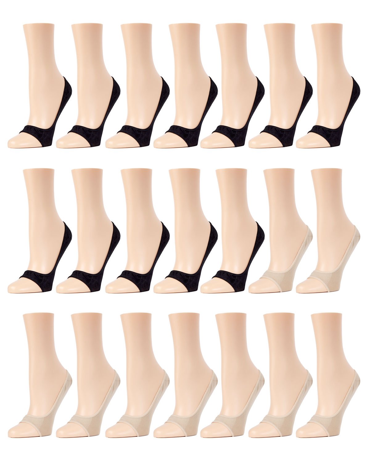 No-Show Micro Liner Open Toe 21 Pack : Color: Black/Nude
