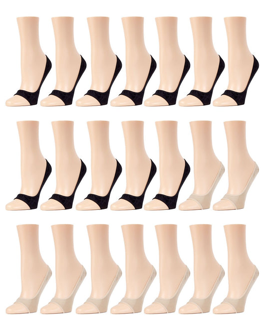 No-Show Micro Liner Open Toe 21 Pack : Color: Black/Nude