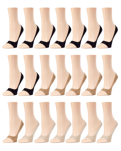 No-Show Micro Liner Open Toe 21 Pack : Color: Black/Taupe/Nude