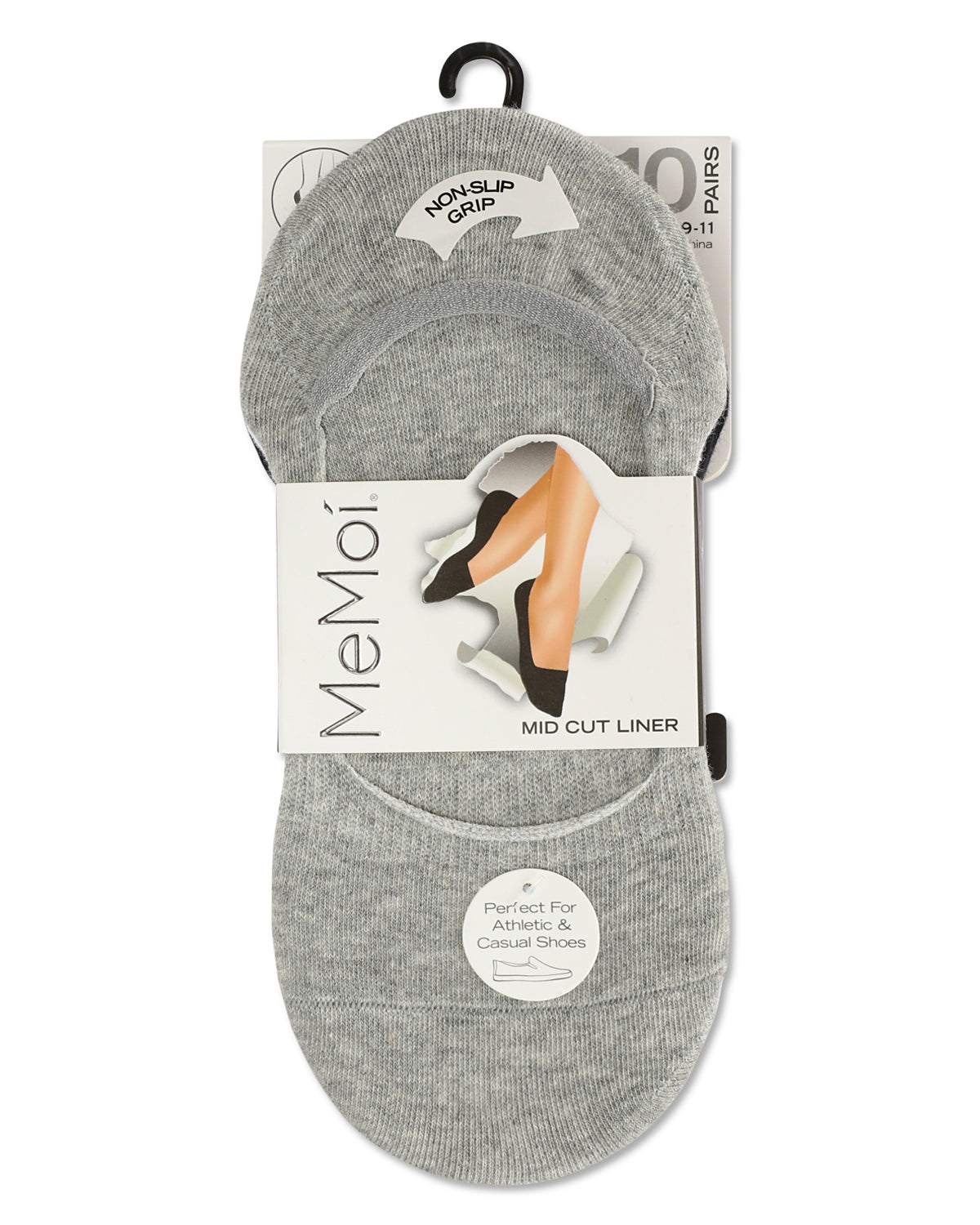 Women's 10 Pair Pack Cotton Blend Mid-Cut No-Show Liner Socks : Color: Gray-White-Black