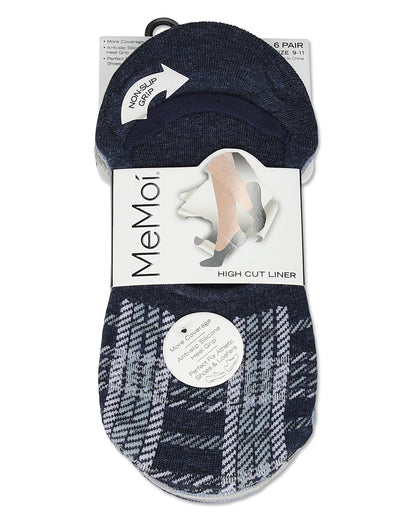 Women's 6 Pair Pack Plaid High Cut Liners : Color: Denim Heather