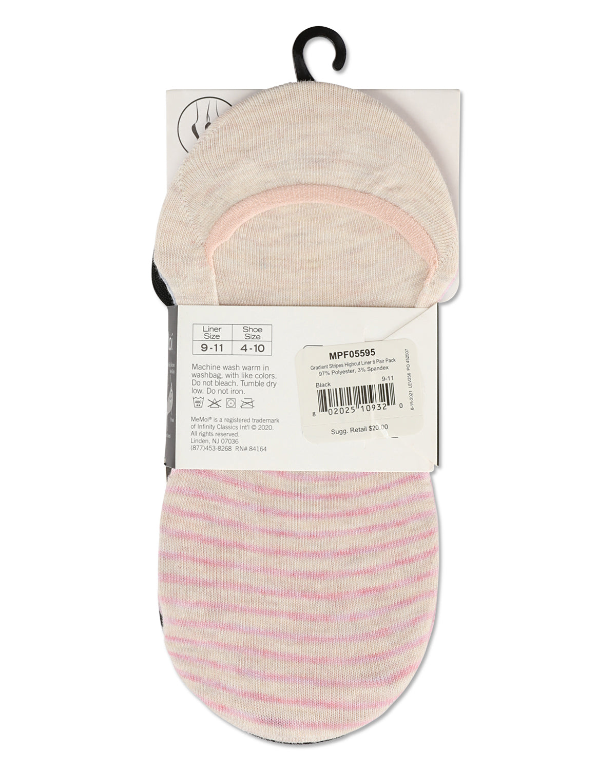 Women's 6 Pair Pack Gradient Stripes High Cut Liners : Color: Black