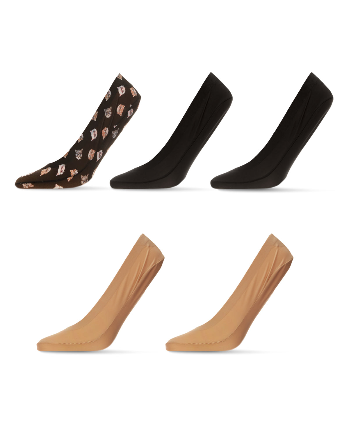 Women's 5 Pair Pack Studious Cats Fine Edge No Show Liner Socks : Color: Black