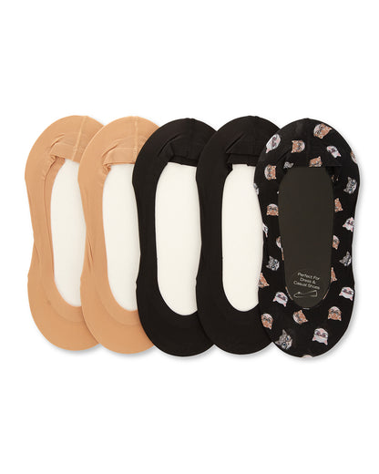 Women's 5 Pair Pack Studious Cats Fine Edge No Show Liner Socks : Color: Black