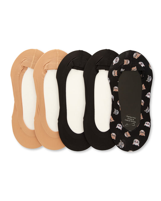 Women's 5 Pair Pack Studious Cats Fine Edge No Show Liner Socks : Color: Black