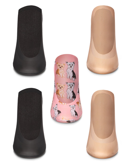 Women's 5 Pair Pack Dog Fine Edge No Show Liner Socks : Color: Pink Icing