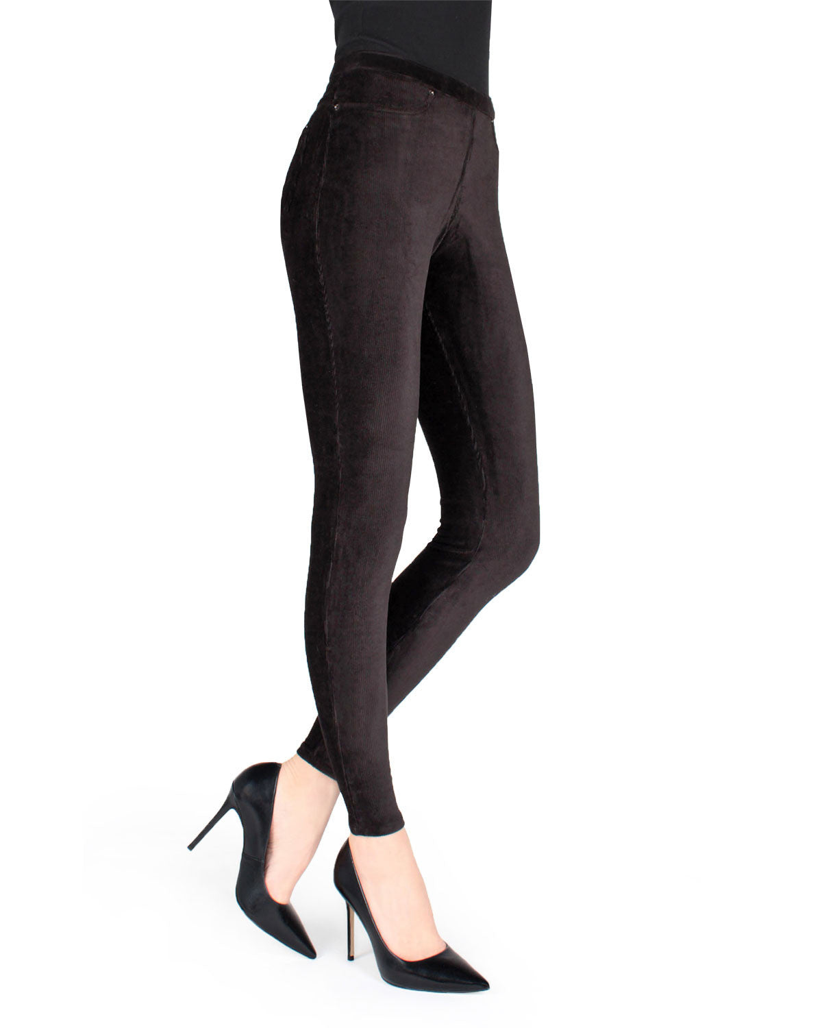 Thin-Rib Slim-Cut Stretch Corduroy Leggings : Color: Black