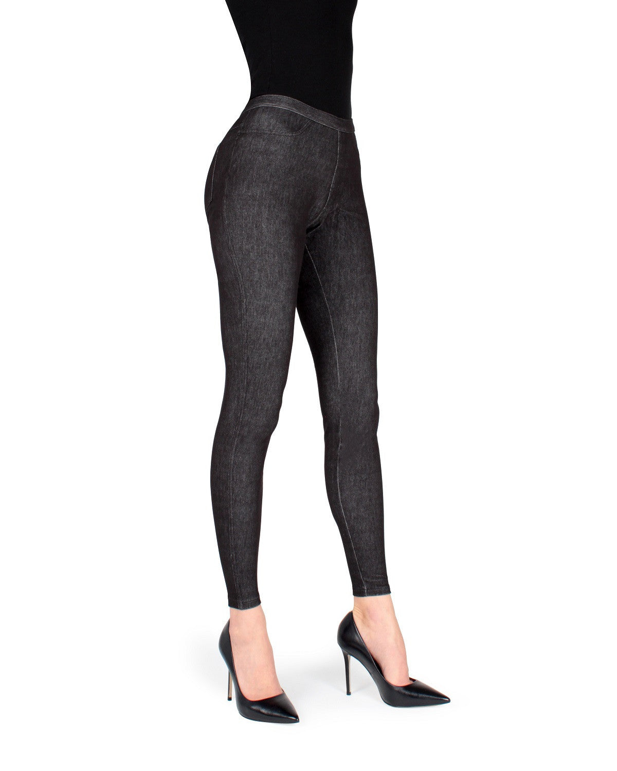 High-Waisted Skinny Jean Leggings : Color: Black