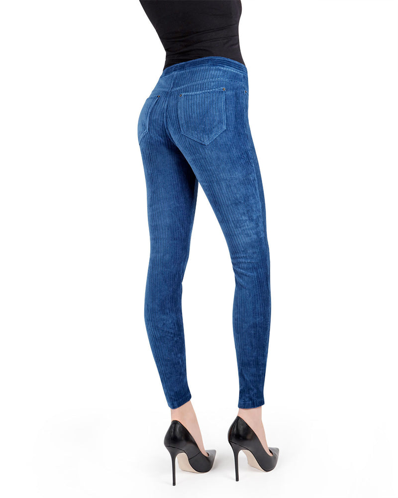 HUE Womens Stretch Fit Corduroy Pocket Fashion Leggings Navy Blue