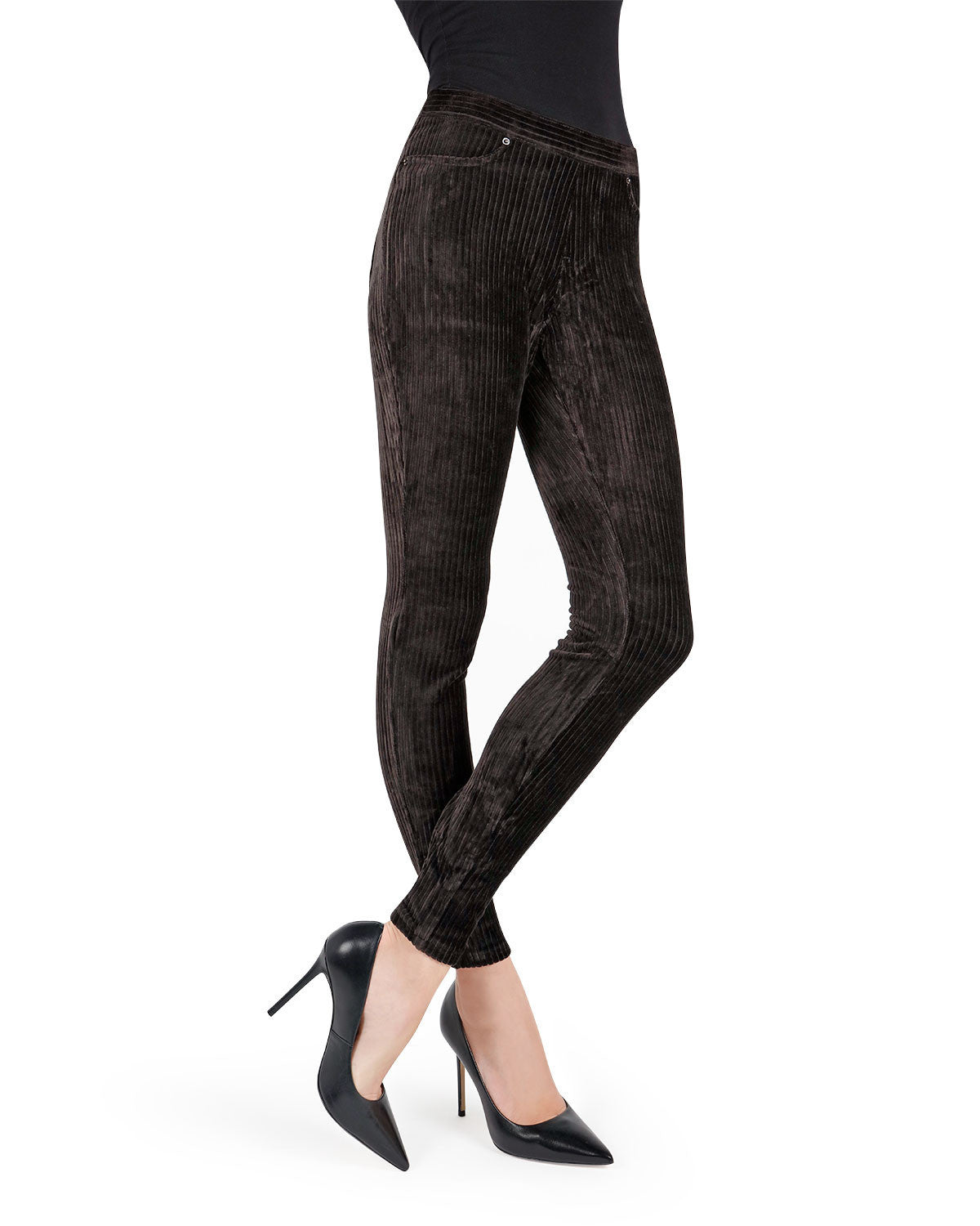 Wide-Rib Stretch Corduroy Leggings : Color: BLACK