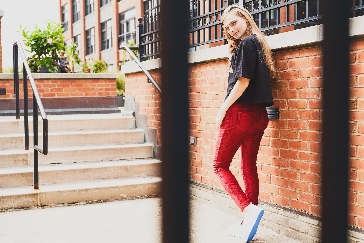 Wide-Rib Stretch Corduroy Leggings : Color: Fired Brick