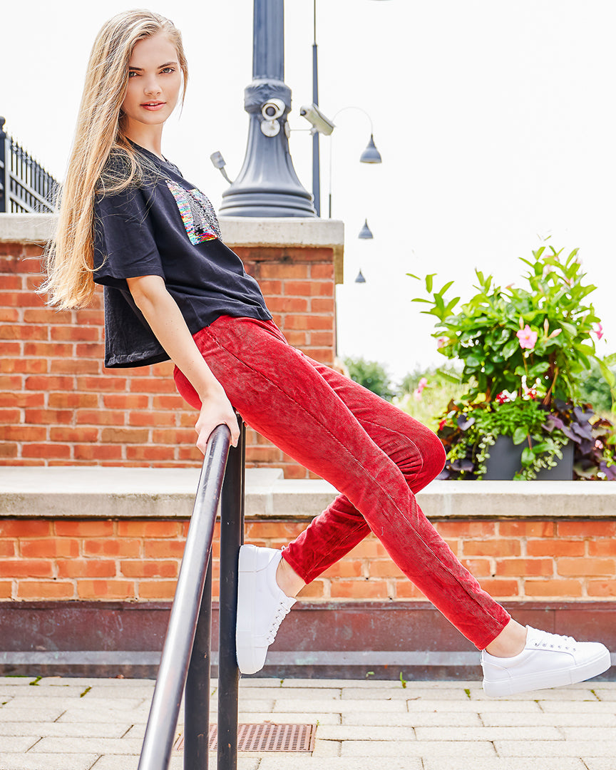 Wide-Rib Stretch Corduroy Leggings : Color: Fired Brick
