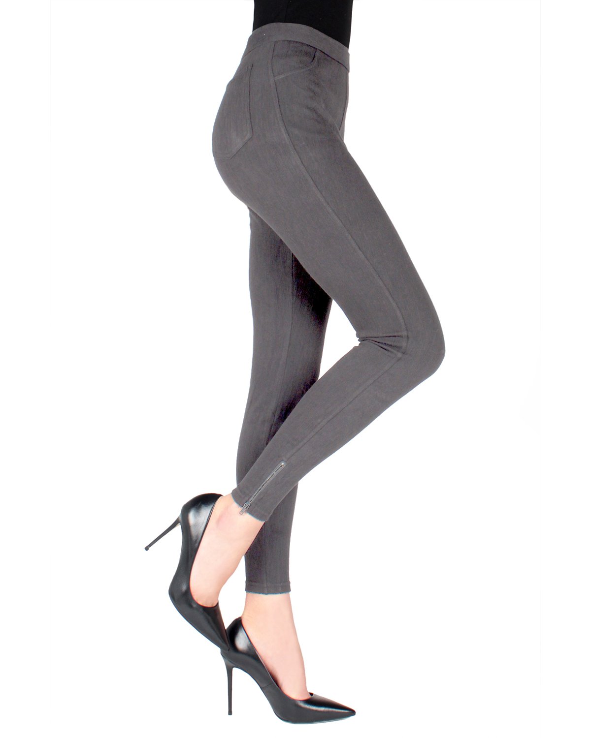 Women's Zipper Ankle Jean Leggings : Color: Gray