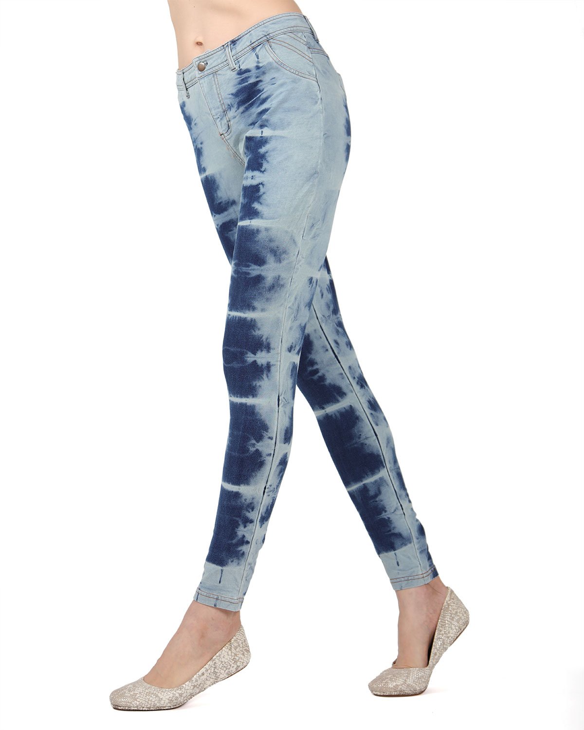 Vintage 80's Style Acid Wash Jean Leggings : Color: Blue Denim