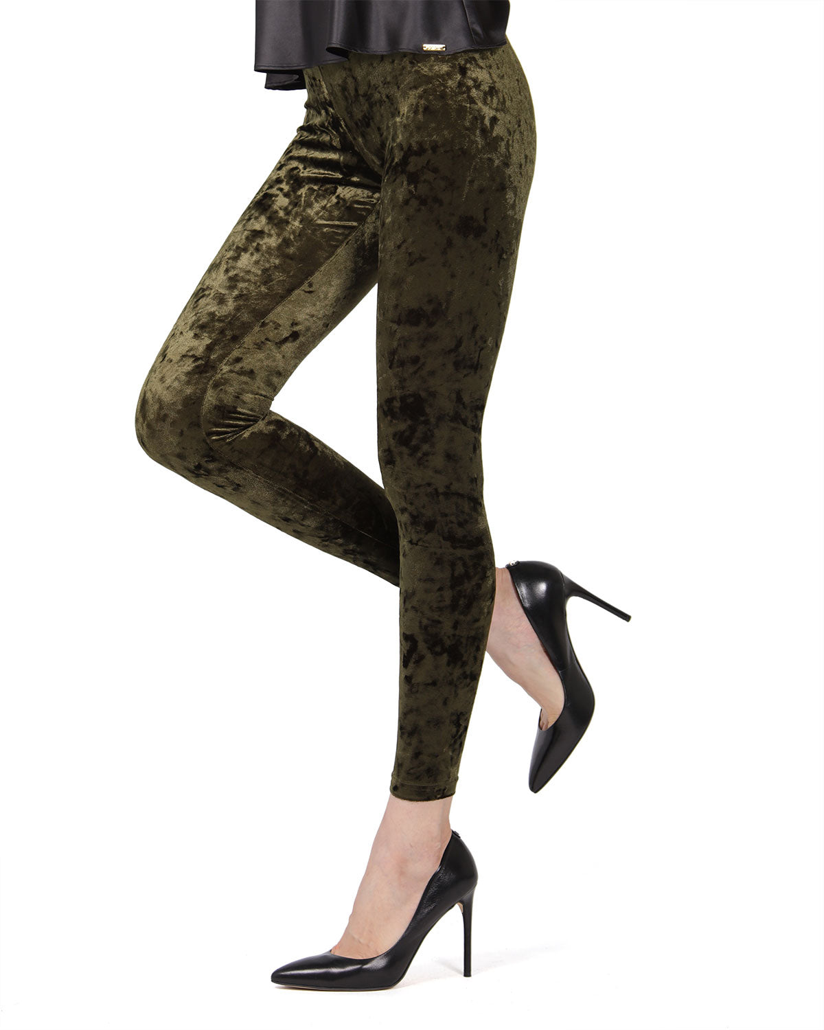 Crushed Velvet Stretch Leggings : Color: Forest Green