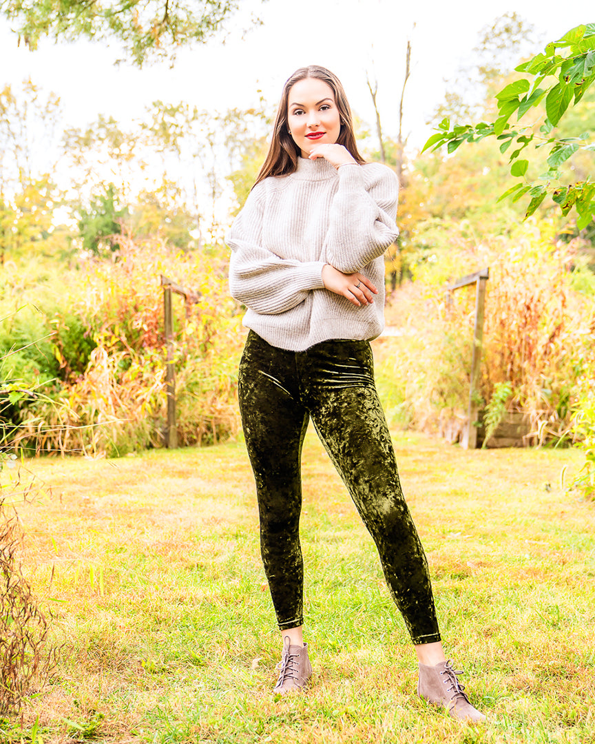 Crushed Velvet Stretch Leggings : Color: Forest Green