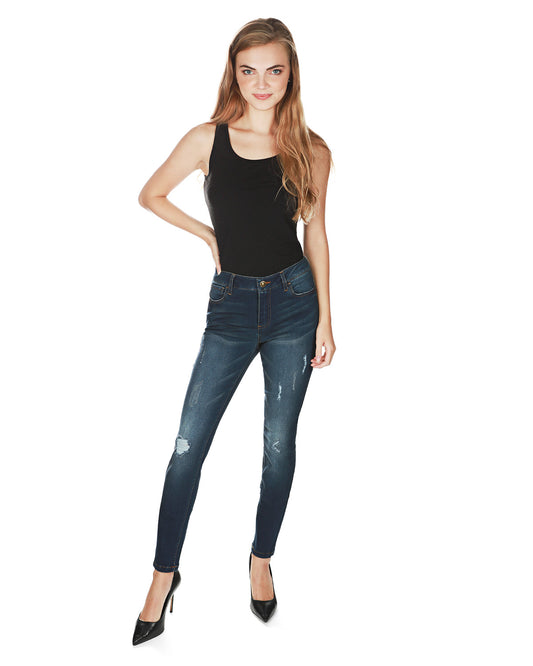 Distressed Bamboo Blend Denim Jeggings : Color: Dark Wash