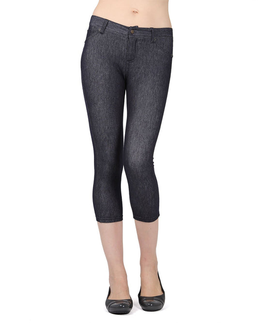 Denim Zipper Capri Cotton Blend Jean Leggings : Color: Dark Wash