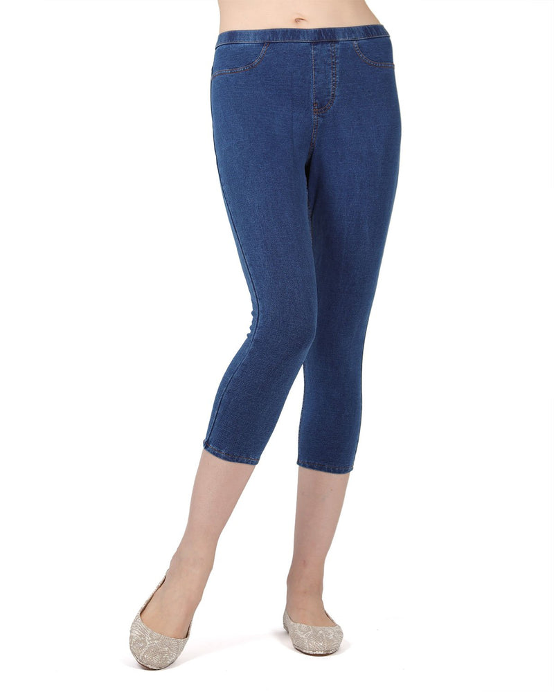 ZOOJINFAR Womens Capri Jeans 3/4 Leggings Printed Denim High Waisted Yoga  Pants Stretch Jean Look Jeggings Cropped Tights