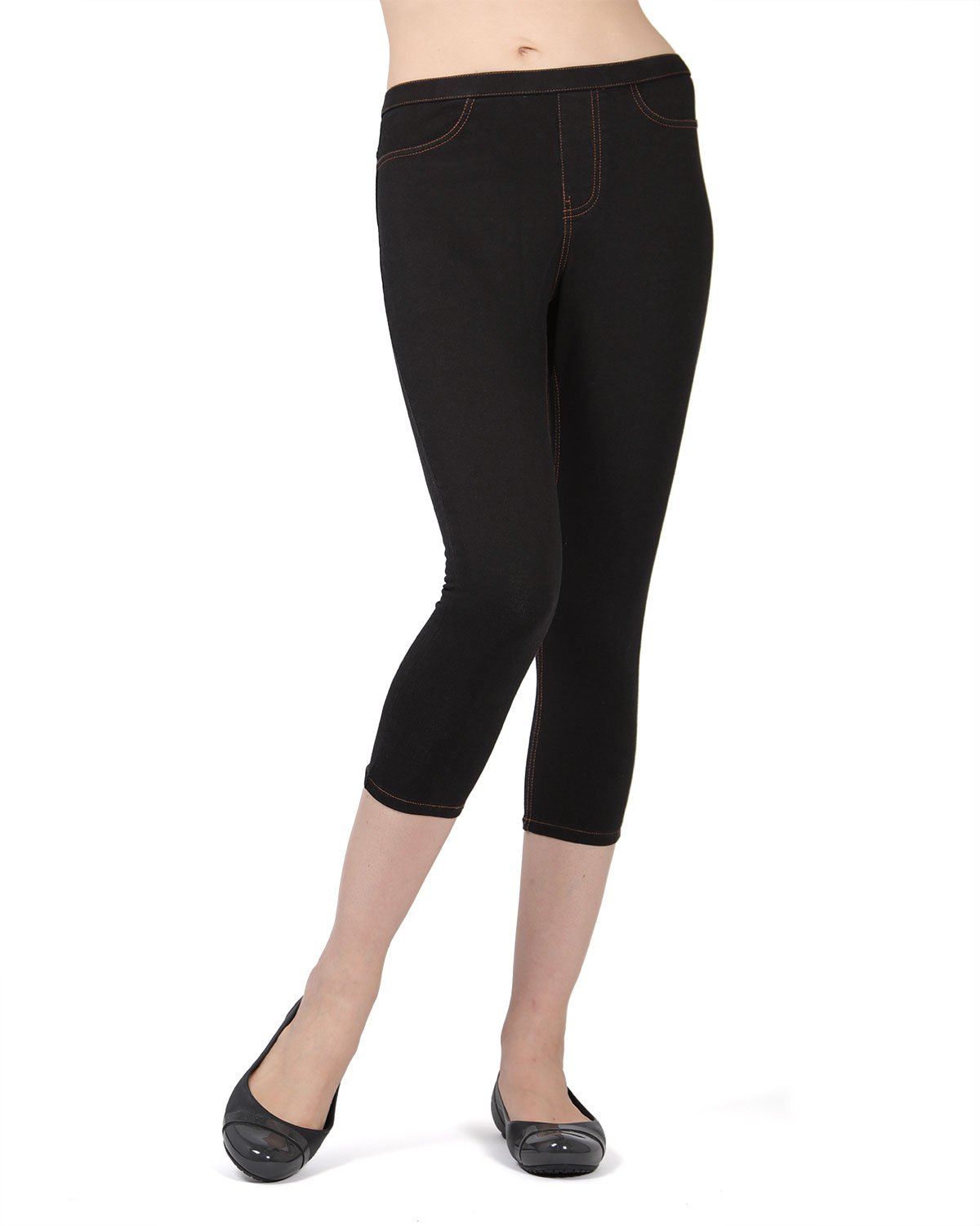 Priga Denim Cotton Capri Jean Leggings : Color: Black