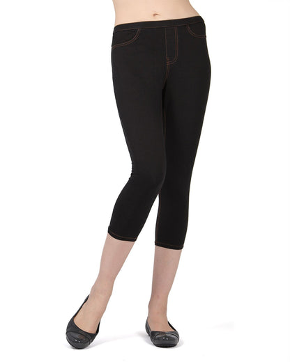 Priga Denim Cotton Capri Jean Leggings : Color: Black