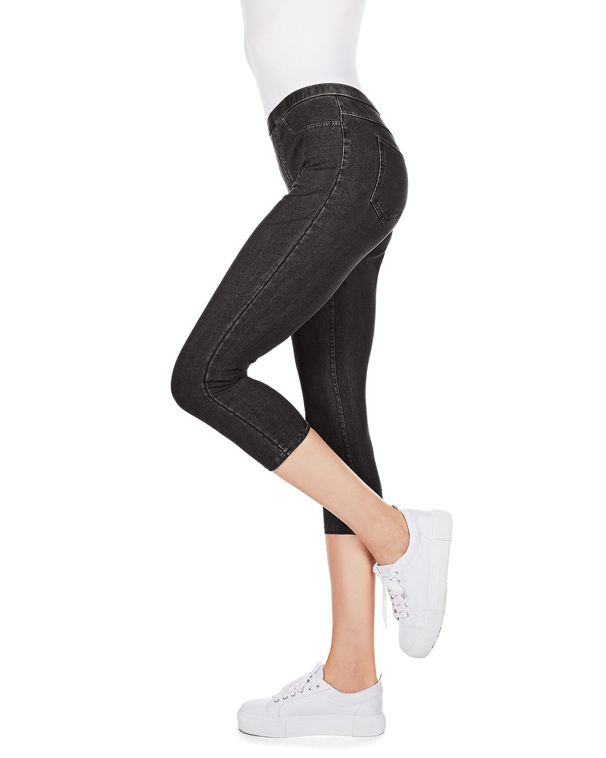Priga Denim Cotton Capri Jean Leggings : Color: Black