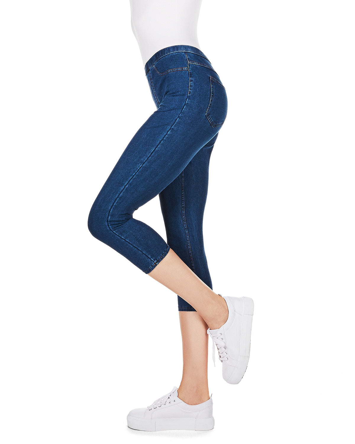 Priga Denim Cotton Capri Jean Leggings : Color: Medium Wash