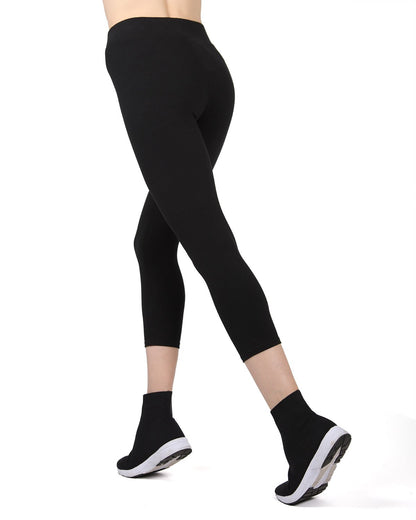 Women's Comfort Cotton Capri Lightweight Leggings : Color: Black