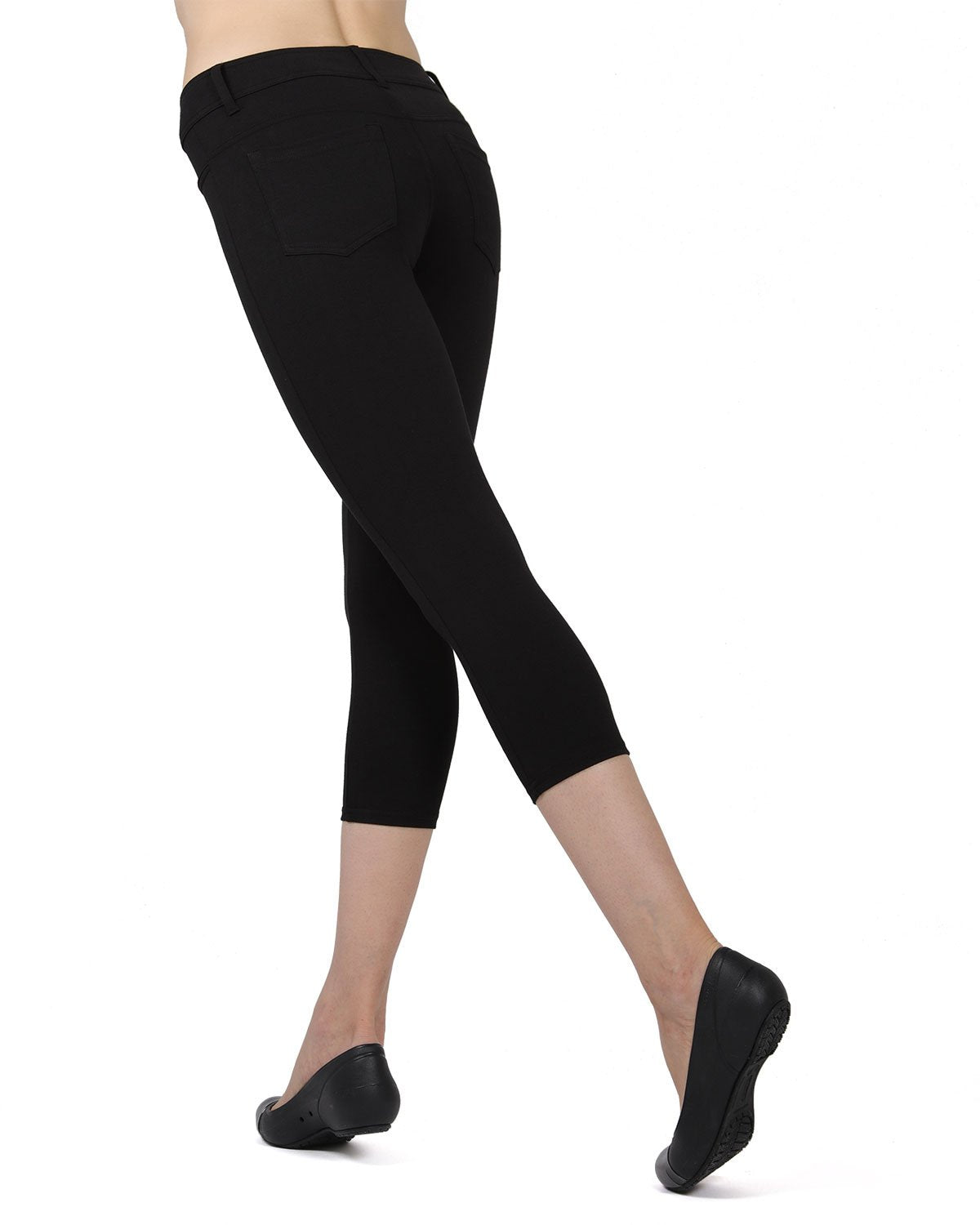 Light Ponte Cotton Blend Capri Leggings : Color: Black