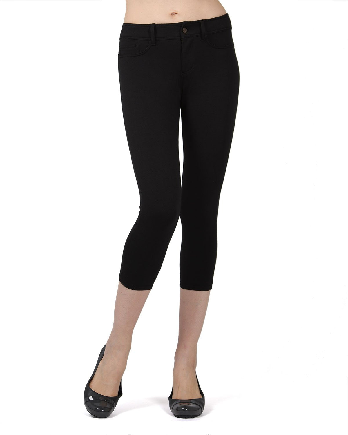 Light Ponte Cotton Blend Capri Leggings : Color: Black
