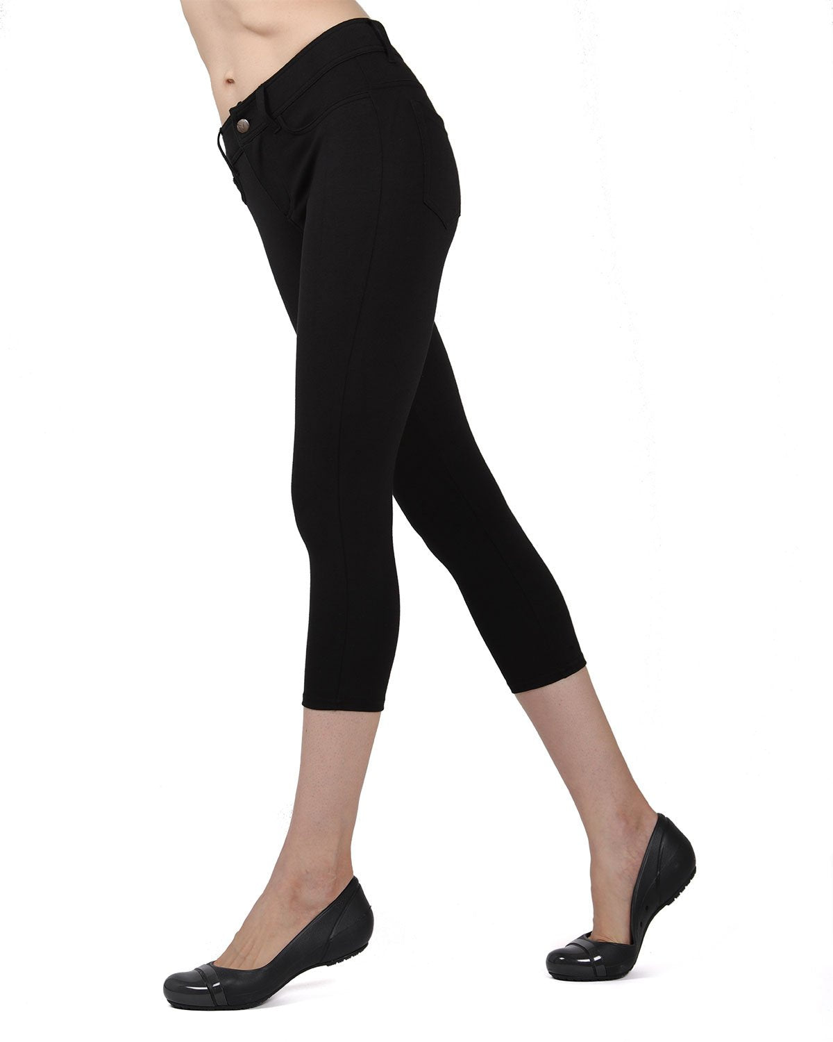 Light Ponte Cotton Blend Capri Leggings : Color: Black
